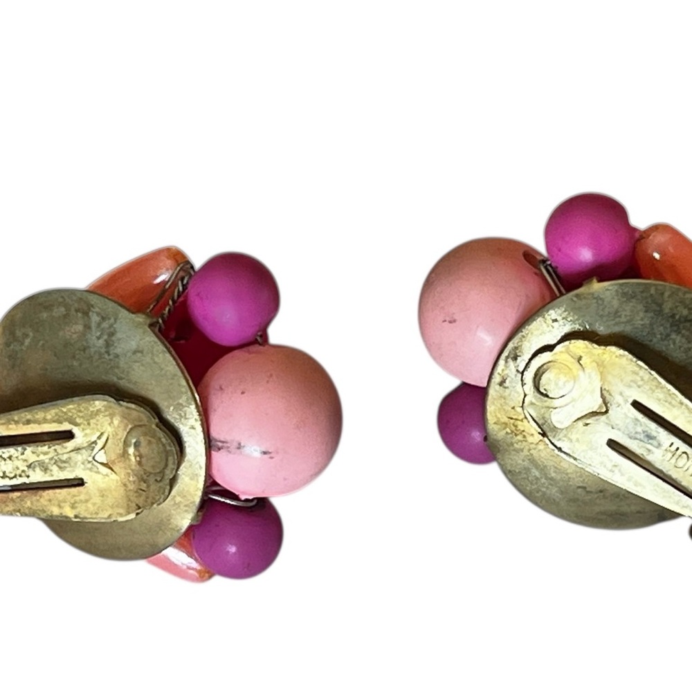 Vintage Clip-On Earrings Set Green w/ Faux Pearl & pink w/ Magenta Multicolor - Picture 12 of 15